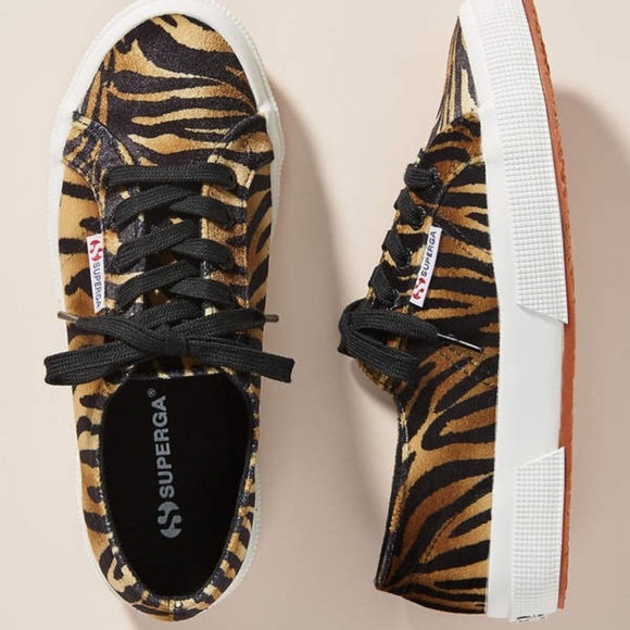 SUPERGA 2750 Fanvelw Womens Sz 8.5 Cognac Zebra Velvet Animal Print - Picture 1 of 10